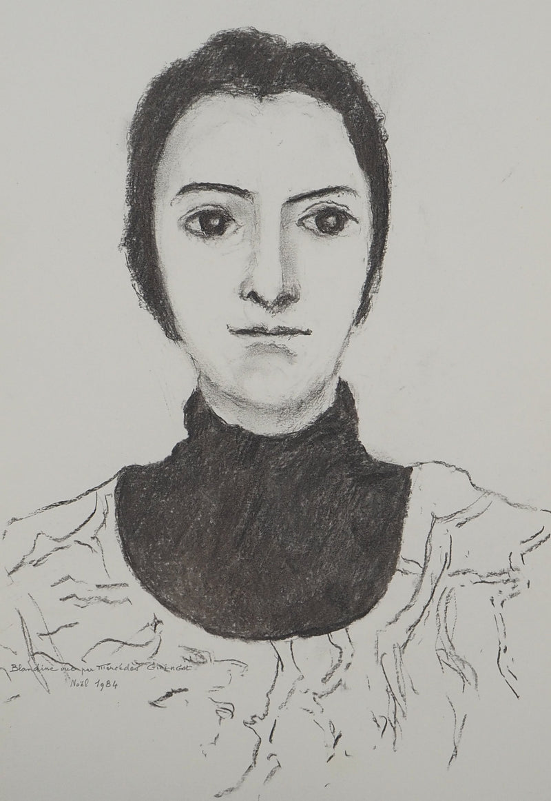 Mercédès GUINGOT : Femme au regard sévère, Dessin original signé