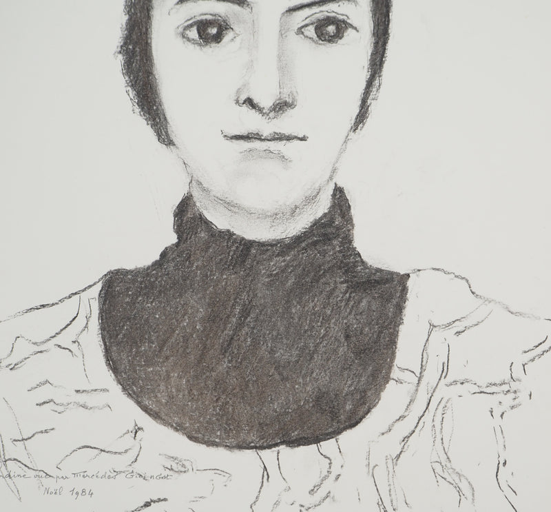 Mercédès GUINGOT : Femme au regard sévère, Dessin original signé