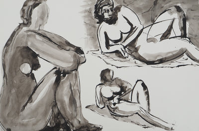 Mercédès GUINGOT : Femme nu à en bord de mer, Dessin original signé
