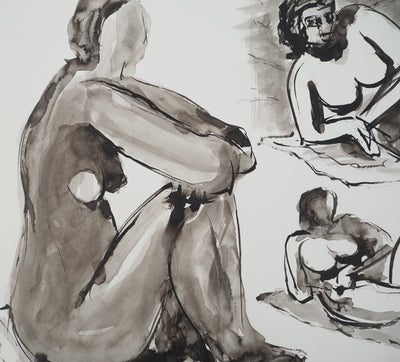 Mercédès GUINGOT : Femme nu à en bord de mer, Dessin original signé