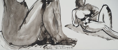 Mercédès GUINGOT : Femme nu à en bord de mer, Dessin original signé