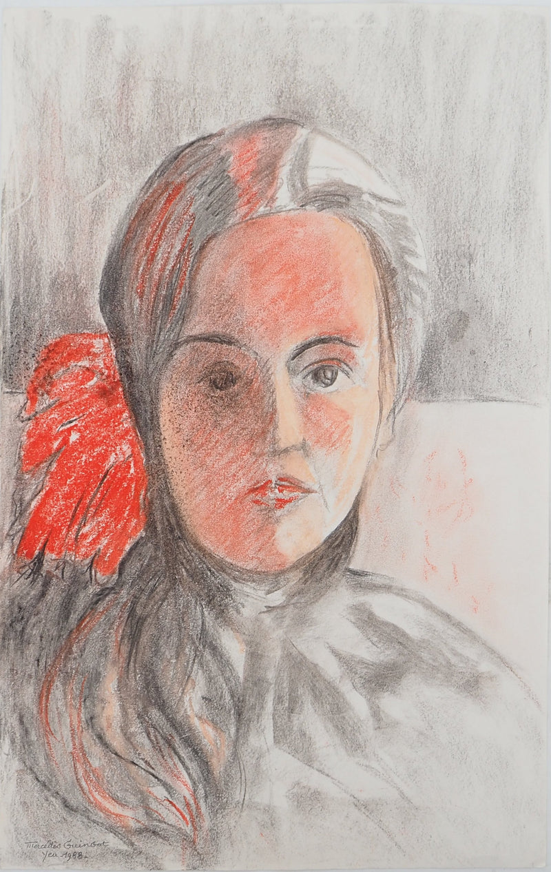 Mercédès GUINGOT : Femme au rouge à lèvre rouge, Dessin original signé