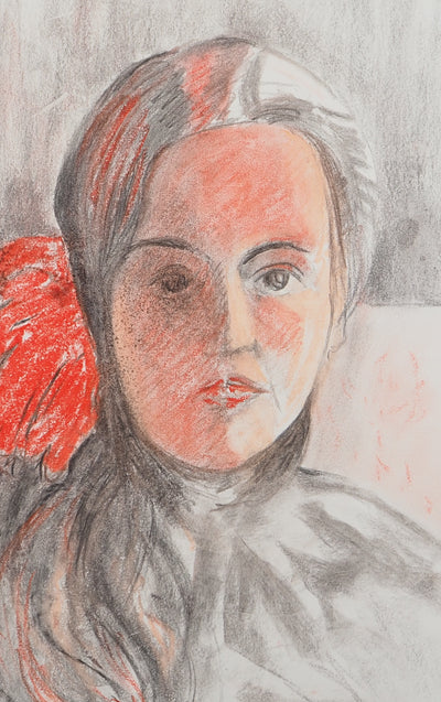 Mercédès GUINGOT : Femme au rouge à lèvre rouge, Dessin original signé