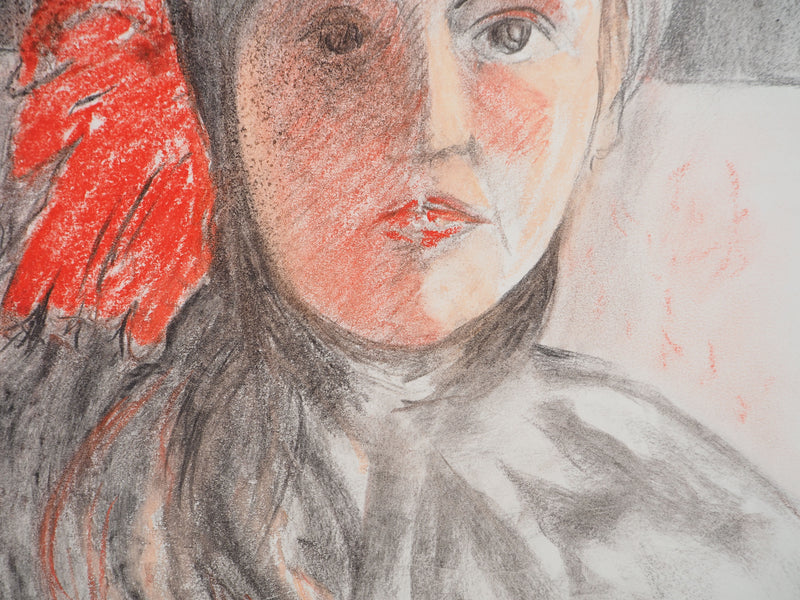 Mercédès GUINGOT : Femme au rouge à lèvre rouge, Dessin original signé