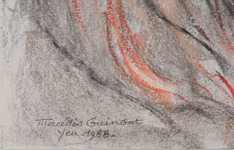 Mercédès GUINGOT : Femme au rouge à lèvre rouge, Dessin original signé