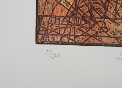 Rodrigo BARRIENTOS : Composition abstraite, Gravure originale signée