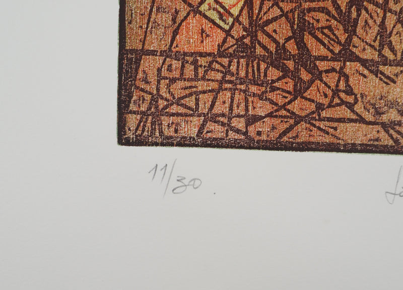 Rodrigo BARRIENTOS : Composition abstraite, Gravure originale signée