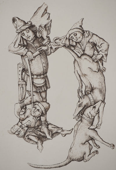 Cécile REIMS : Les chiens entrelacés, H, Gravure originale signée