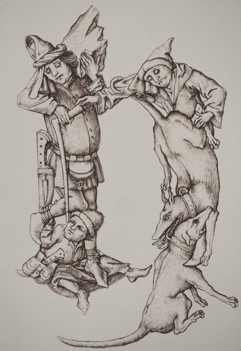 Cécile REIMS : Les chiens entrelacés, H, Gravure originale signée
