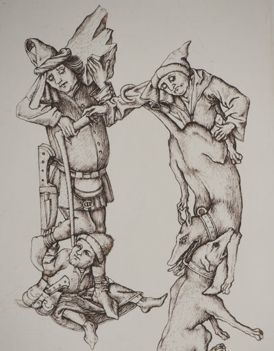 Cécile REIMS : Les chiens entrelacés, H, Gravure originale signée