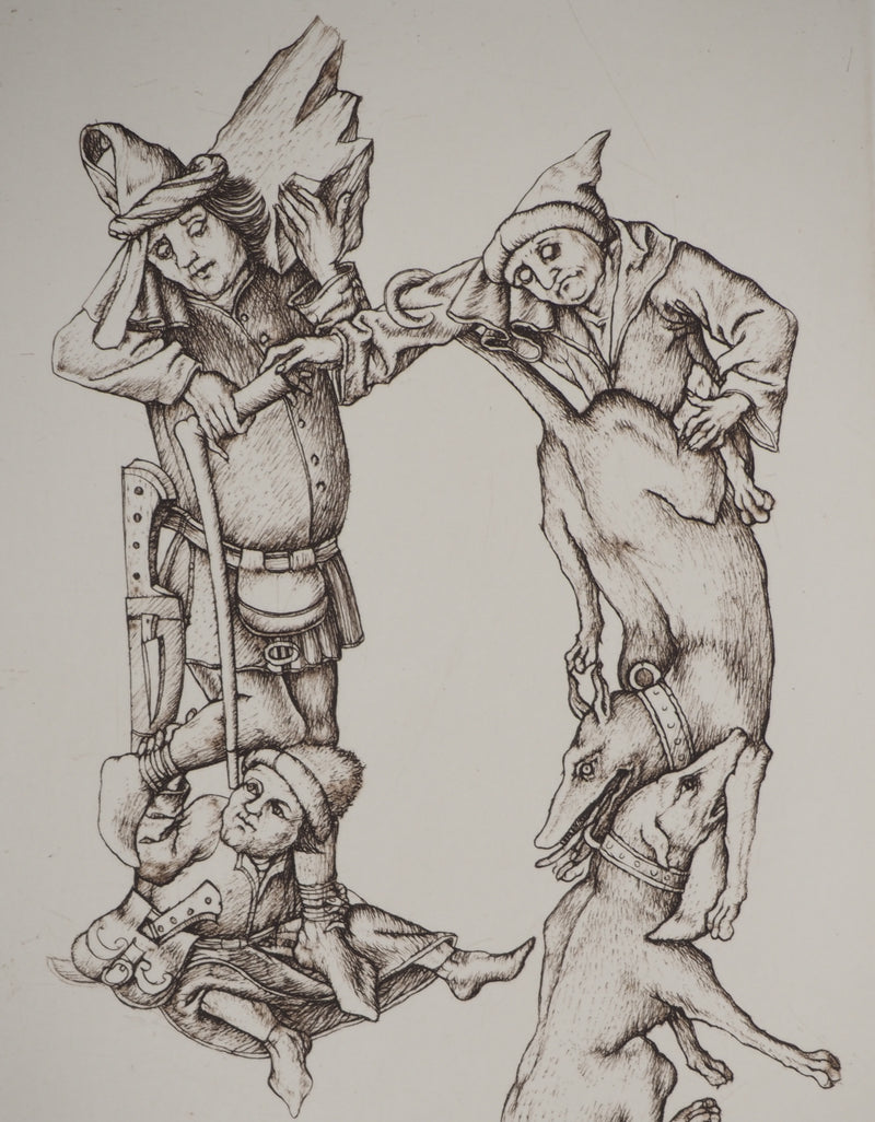 Cécile REIMS : Les chiens entrelacés, H, Gravure originale signée
