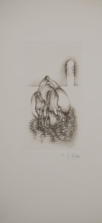 Fred DEUX : Sortant de l'eau, Gravure originale signée