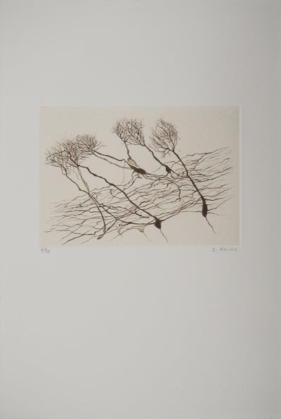 Cécile REIMS : Le vent sur les arbres, Gravure originale signée