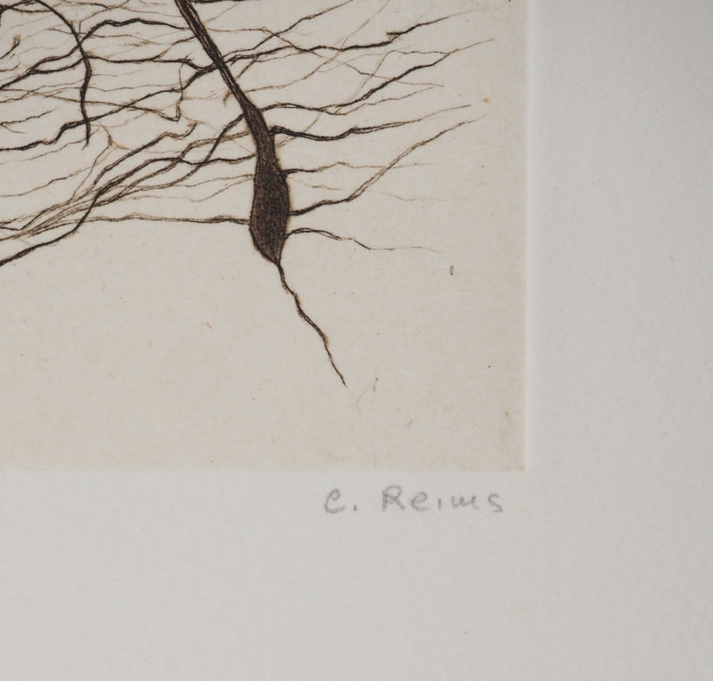 Cécile REIMS : Le vent sur les arbres, Gravure originale signée