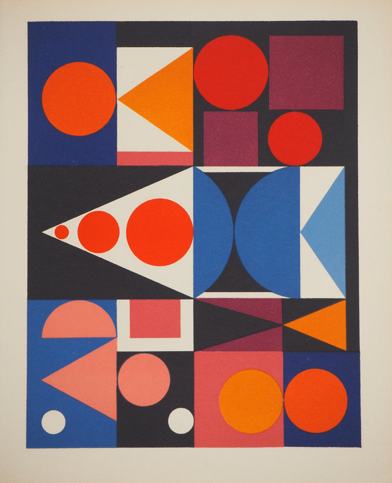 Auguste HERBIN : Composition sur les mots Fleur Fruit, Lithographie originale