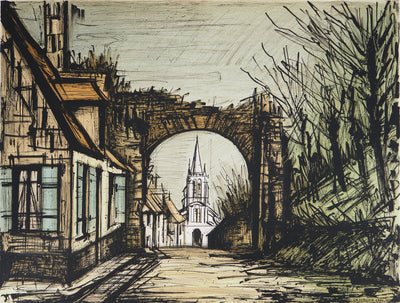 Bernard BUFFET : Montfort-l'Amaury : vue sur l'Eglise, Lithographie originale (photo de détail 3) - Crédit photo : Galerie Art.Paris