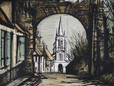 Bernard BUFFET : Montfort-l'Amaury : vue sur l'Eglise, Lithographie originale (photo de détail 5) - Crédit photo : Galerie Art.Paris