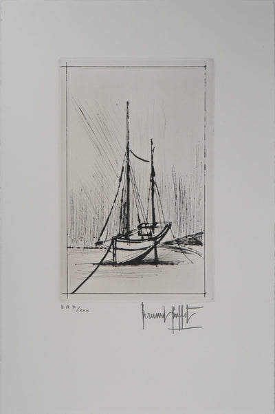 Bernard BUFFET : Bateau à marée basse, Gravure originale (vue générale) - Crédit photo : Galerie Art.Paris