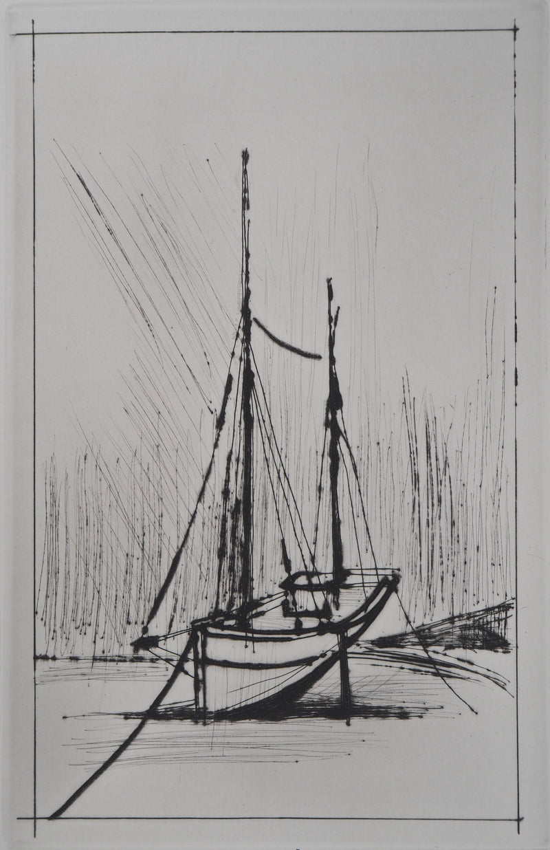 Bernard BUFFET : Bateau à marée basse, Gravure originale (photo de détail 3) - Crédit photo : Galerie Art.Paris