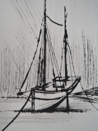 Bernard BUFFET : Bateau à marée basse, Gravure originale (photo de détail 4) - Crédit photo : Galerie Art.Paris