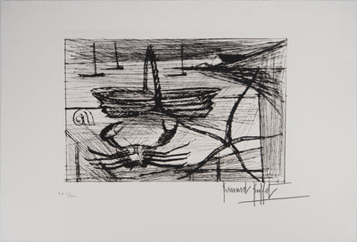 Bernard BUFFET : Crabe et panier de pêche,, Gravure originale (vue générale) - Crédit photo : Galerie Art.Paris