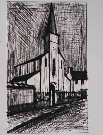 Bernard BUFFET : Eglise de campagne, Gravure originale (photo de détail 3) - Crédit photo : Galerie Art.Paris