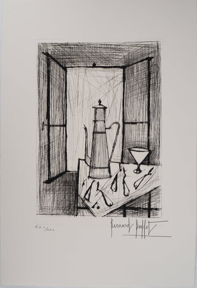 Bernard BUFFET : Nature morte à la cafetière, Gravure originale (vue générale) - Crédit photo : Galerie Art.Paris