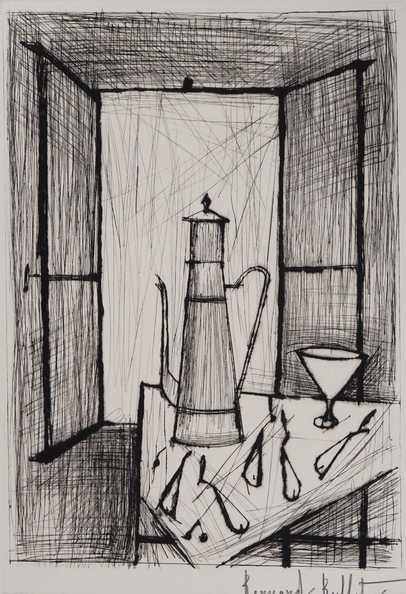 Bernard BUFFET : Nature morte à la cafetière, Gravure originale (photo de détail 3) - Crédit photo : Galerie Art.Paris