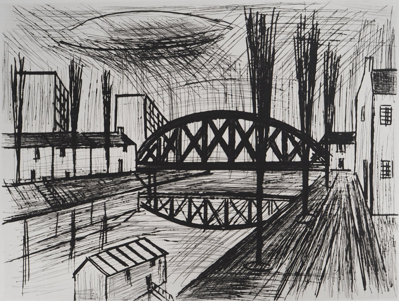 Bernard BUFFET : Bord de canal : le pont métallique, Gravure originale (photo de détail 3) - Crédit photo : Galerie Art.Paris