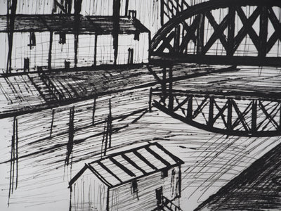Bernard BUFFET : Bord de canal : le pont métallique, Gravure originale (photo de détail 4) - Crédit photo : Galerie Art.Paris