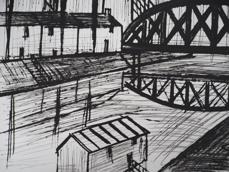Bernard BUFFET : Bord de canal : le pont métallique, Gravure originale (photo de détail 4) - Crédit photo : Galerie Art.Paris