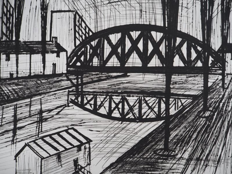 Bernard BUFFET : Bord de canal : le pont métallique, Gravure originale (photo de détail 5) - Crédit photo : Galerie Art.Paris