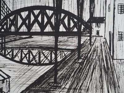 Bernard BUFFET : Bord de canal : le pont métallique, Gravure originale (photo de détail 6) - Crédit photo : Galerie Art.Paris