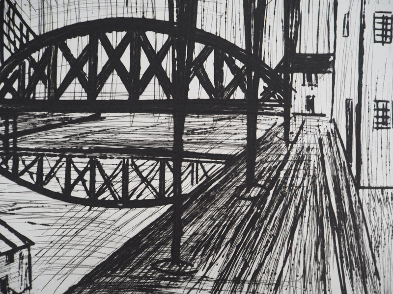 Bernard BUFFET : Bord de canal : le pont métallique, Gravure originale (photo de détail 6) - Crédit photo : Galerie Art.Paris