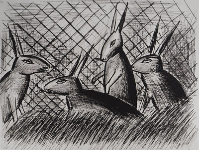 Bernard BUFFET : Les lapins, Gravure originale (photo de détail 3) - Crédit photo : Galerie Art.Paris