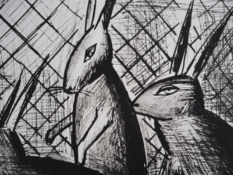 Bernard BUFFET : Les lapins, Gravure originale (photo de détail 5) - Crédit photo : Galerie Art.Paris