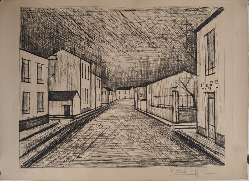 Bernard BUFFET : Silence au village, Gravure originale (vue générale) - Crédit photo : Galerie Art.Paris