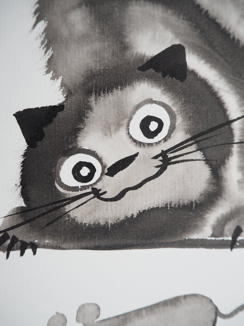 Laszlo TIBAY : Jeu du chat et de la souris, Dessin original à l&