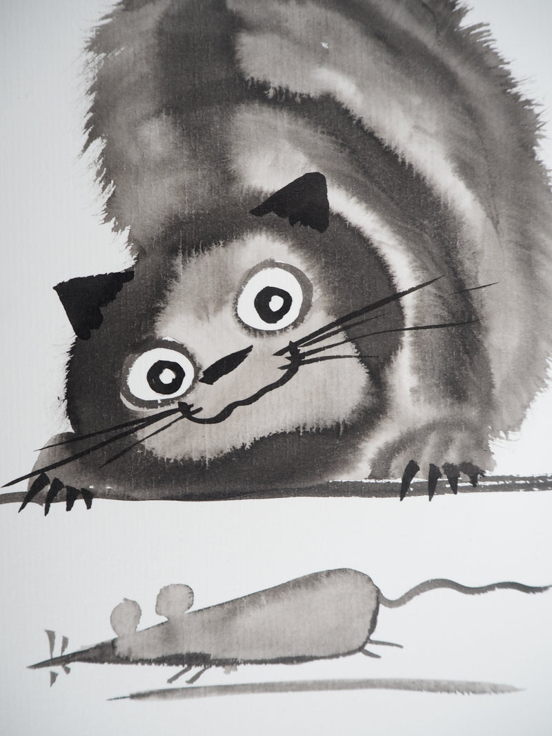 Laszlo TIBAY : Jeu du chat et de la souris, Dessin original à l&