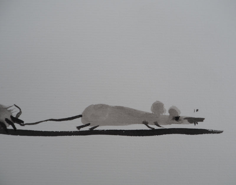Laszlo TIBAY : Le chat tenant la souris, Dessin original à l&