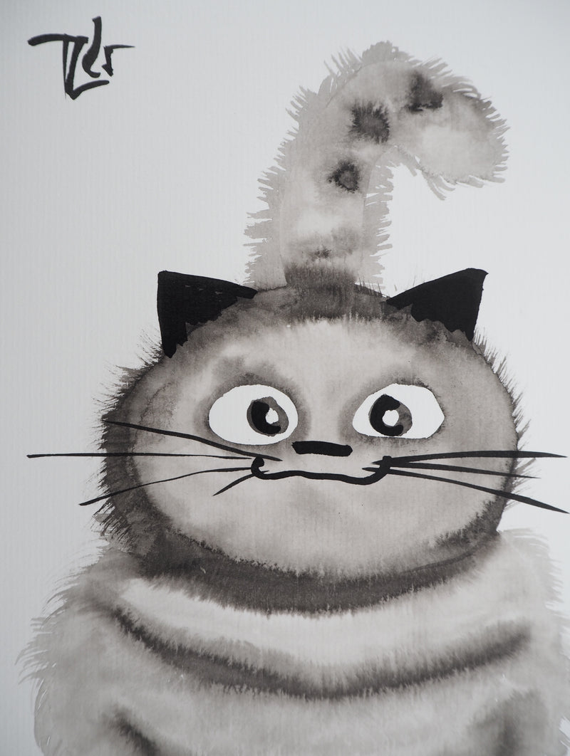 Laszlo TIBAY : Regard du chat sur la souris, Dessin original à l&