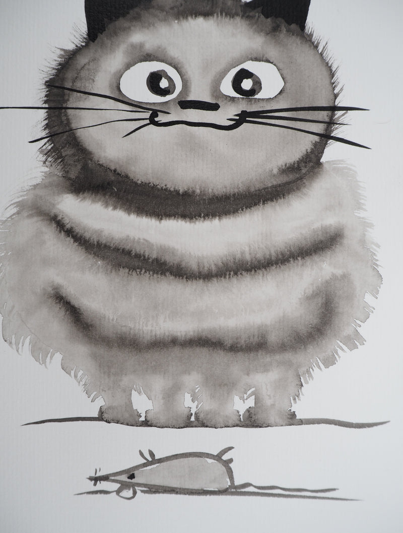 Laszlo TIBAY : Regard du chat sur la souris, Dessin original à l&