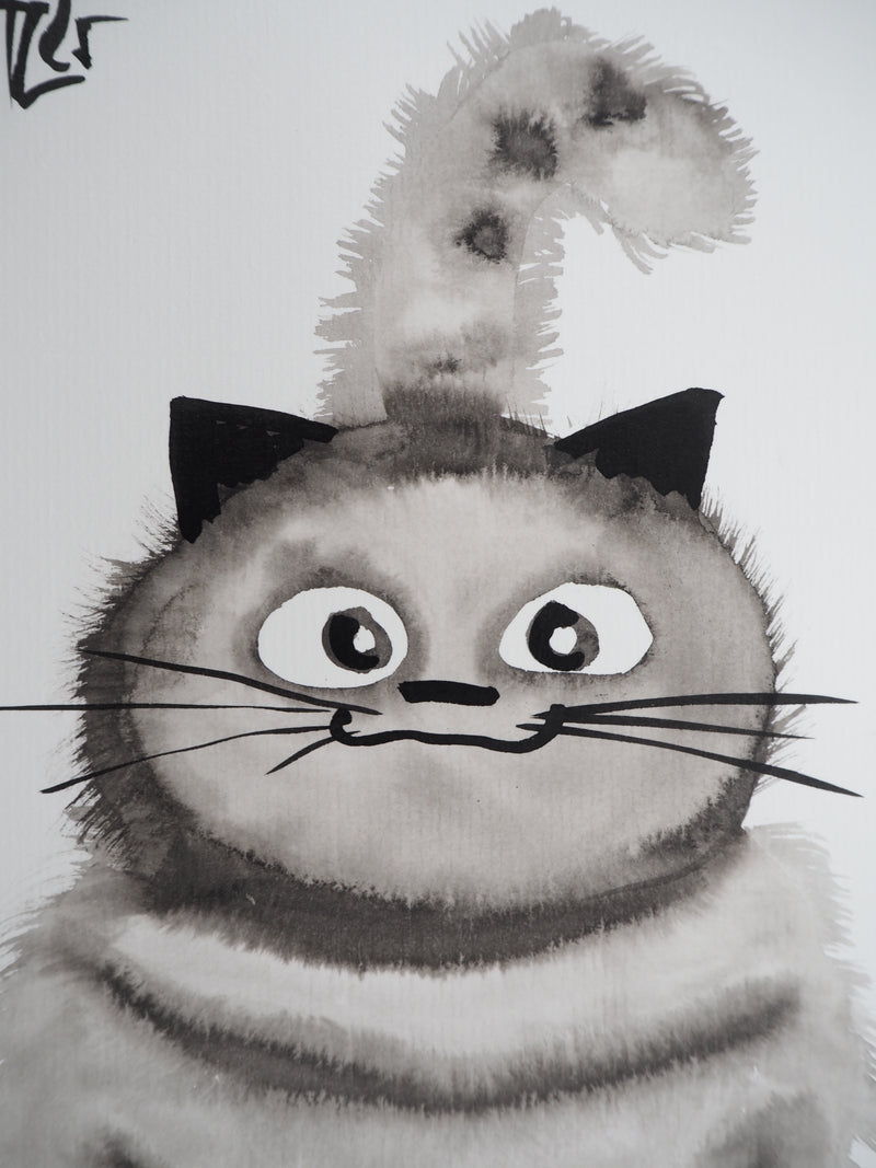 Laszlo TIBAY : Regard du chat sur la souris, Dessin original à l&