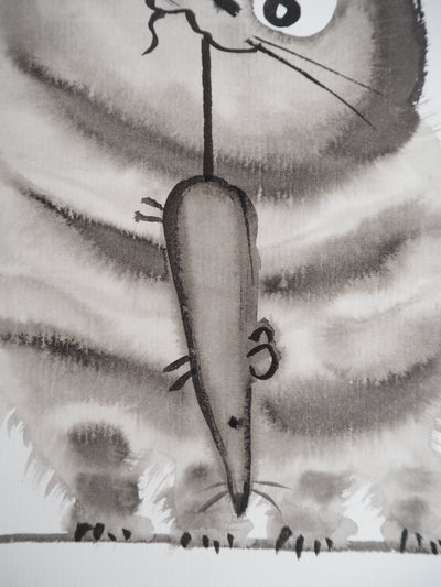 Laszlo TIBAY : Le chat a pris la souris, Dessin original à l'encre signé