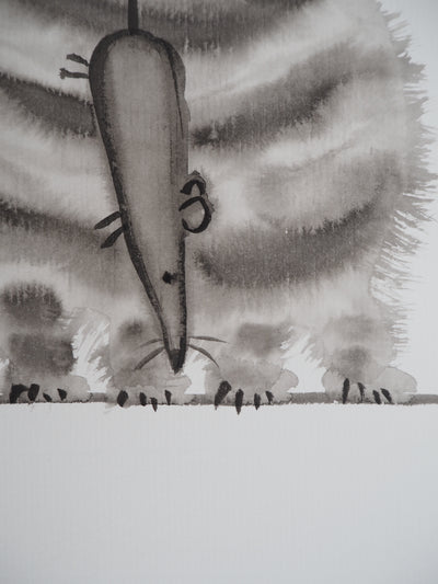 Laszlo TIBAY : Le chat a pris la souris, Dessin original à l'encre signé