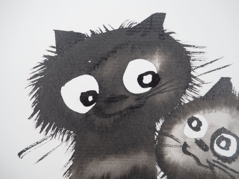 Laszlo TIBAY : Duo de chats, Dessin original à l&