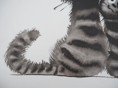 Laszlo TIBAY : Duo de chats, Dessin original à l'encre signé