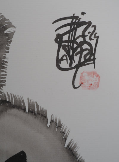 Laszlo TIBAY : Chat rond, Dessin original à l'encre signé
