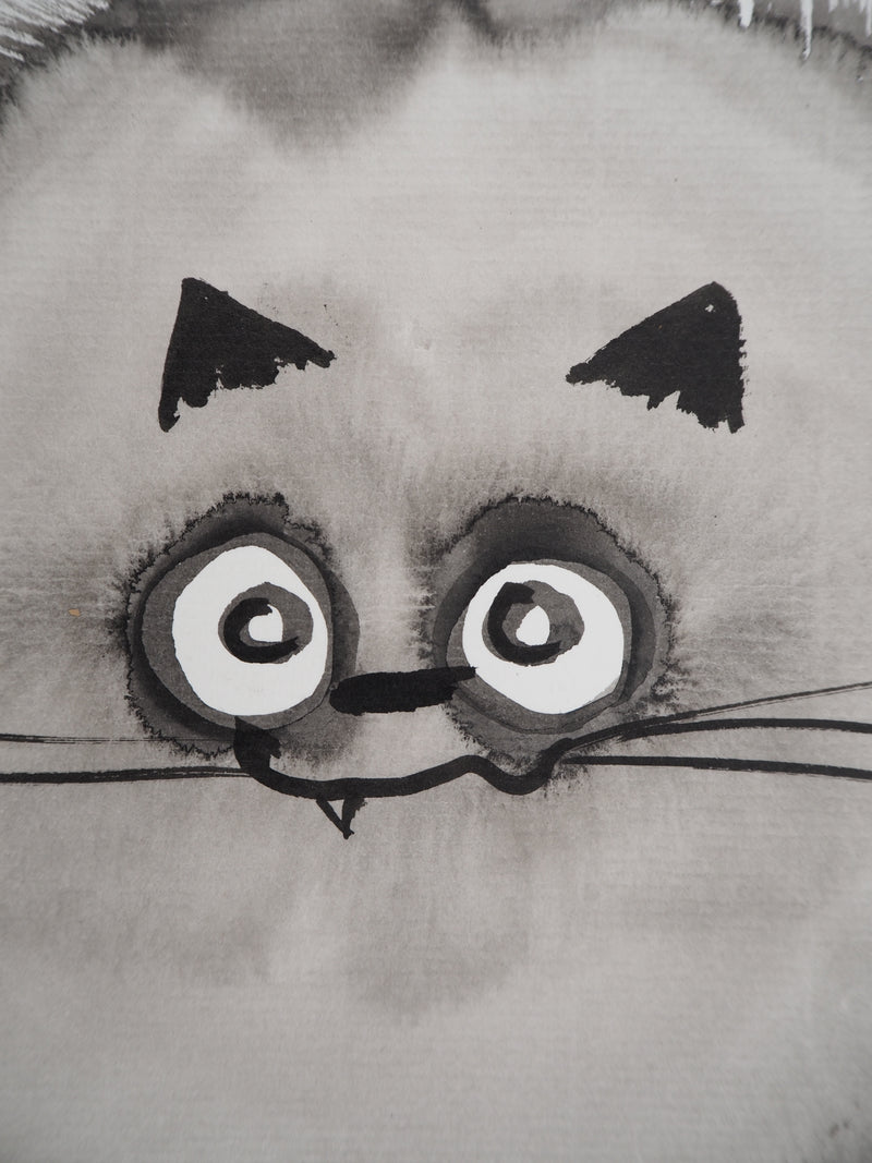 Laszlo TIBAY : Chat rond, Dessin original à l&