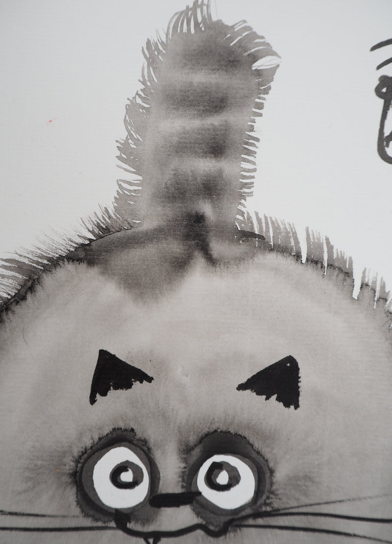 Laszlo TIBAY : Chat rond, Dessin original à l&
